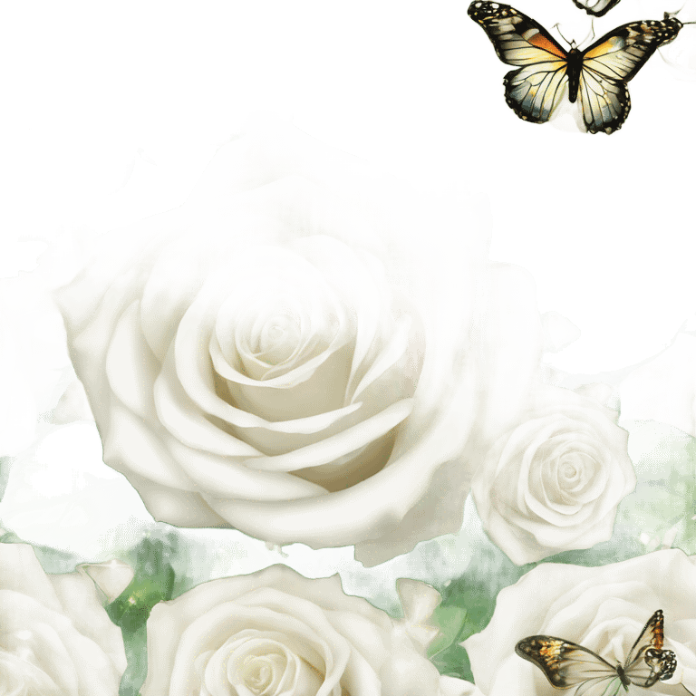 magical sparkling white roses bouquet with butterflies fairy core emoji