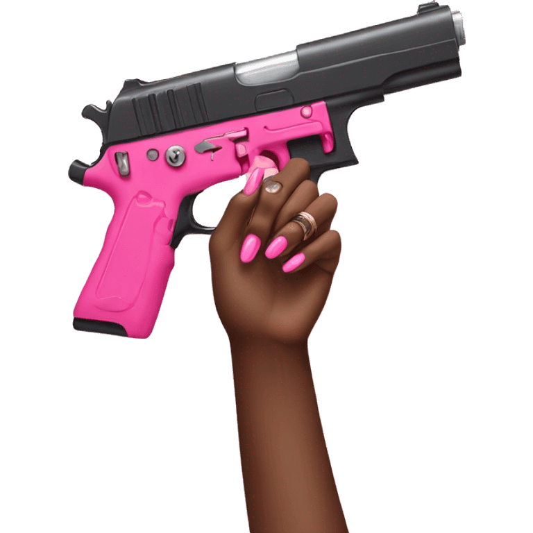 Black girl hand with pink nails holding a pink gun emoji