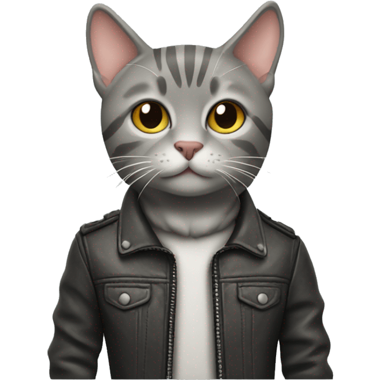 blind gray tabby cat in leather jacket emoji