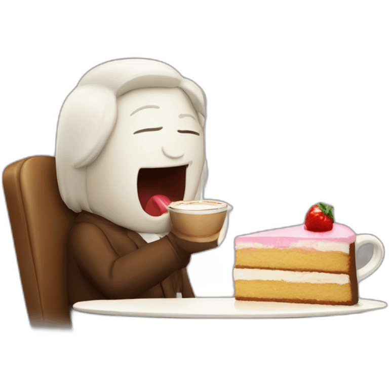 Drinking a cup of coffee with a piece of cake emoji