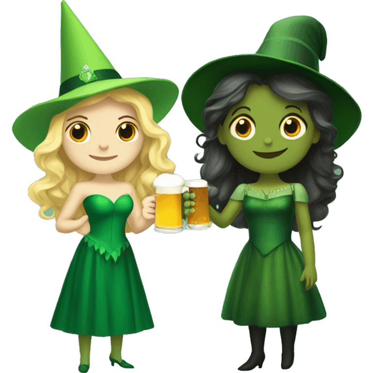 Glinda and elphaba holding beer emoji