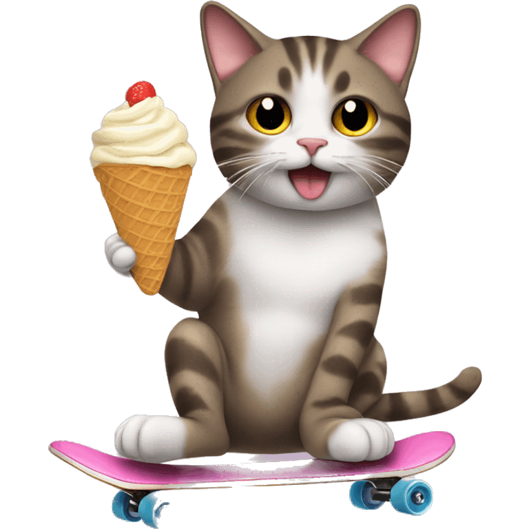 Cat eating icecream on the skate emoji