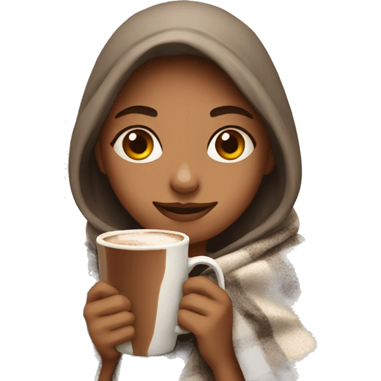 Girl with a blanket and hot chocolat emoji