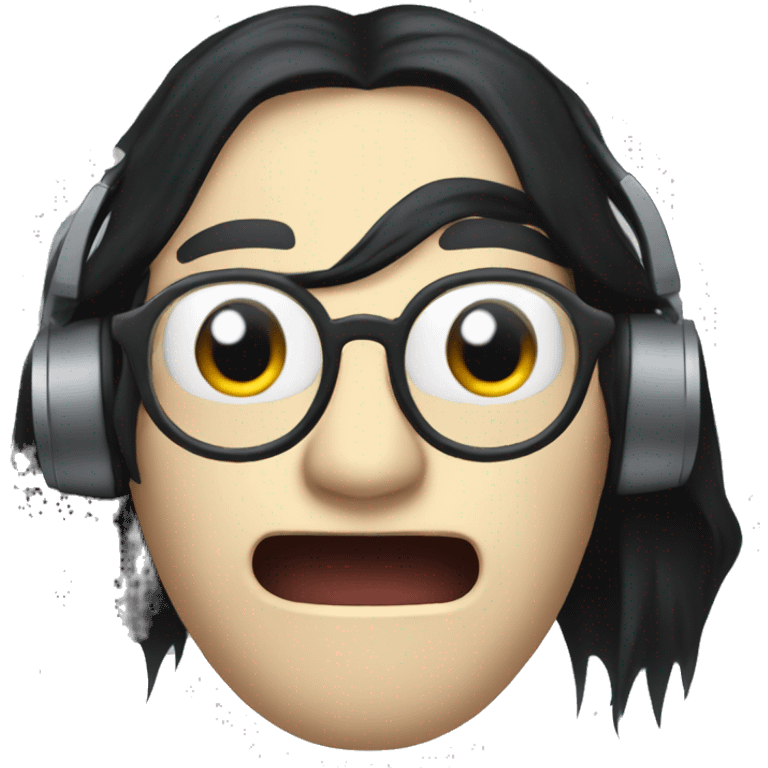 long haired pale vampire man, long black hair, big headphones and glasses emoji