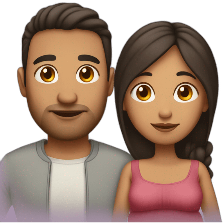 Latin pregnant wife and husband with no facial hair emoji