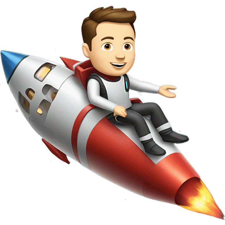 Elon Musk riding on top of a flying space rocket emoji