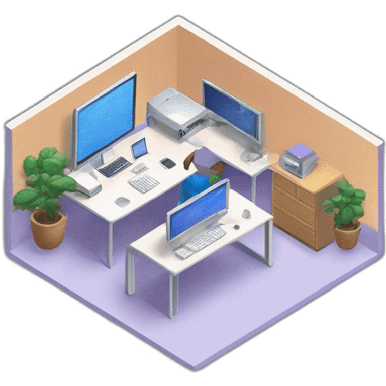 isometric square solid outline border containing indoor creative start-up office people active working computer simple clean developer-space #edc31b  emoji