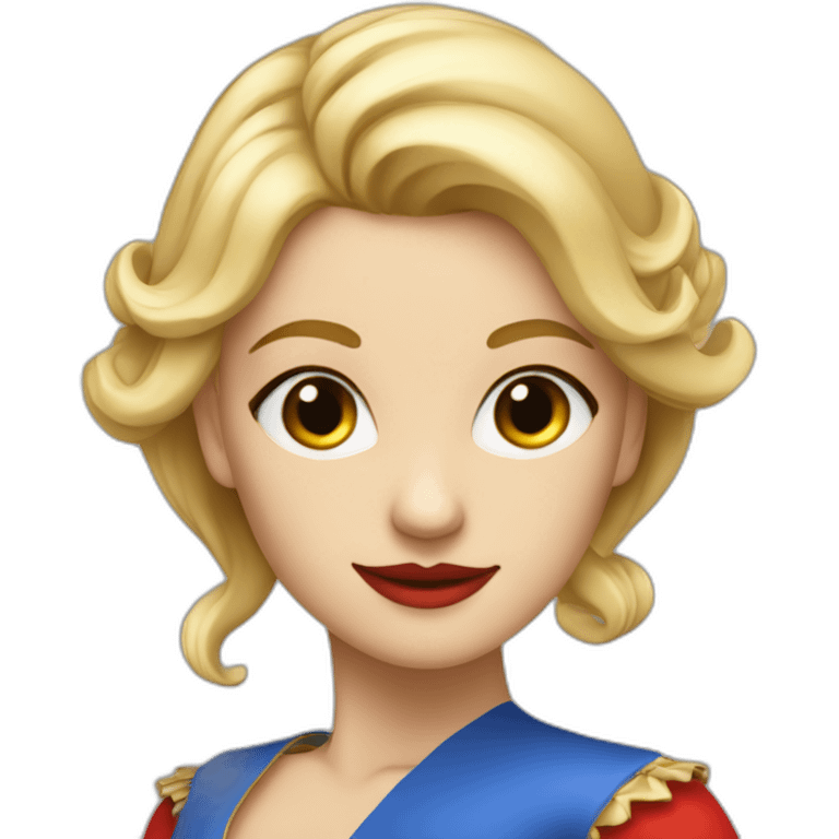 Une danseuse blonde aux yeux bleus en tenue rouge emoji