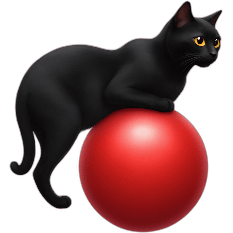 black cat above of giant red ball emoji