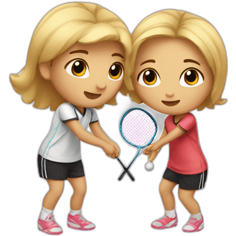 Brown little girl and blond guy kissing while playing badminton  emoji