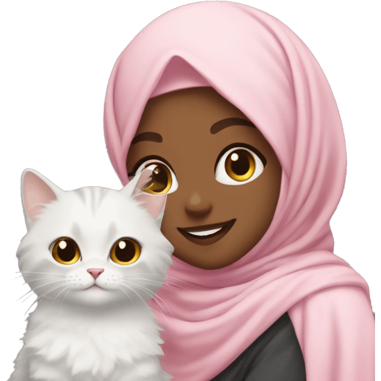 A cute fluffy cat with his hijab Somali owner  emoji