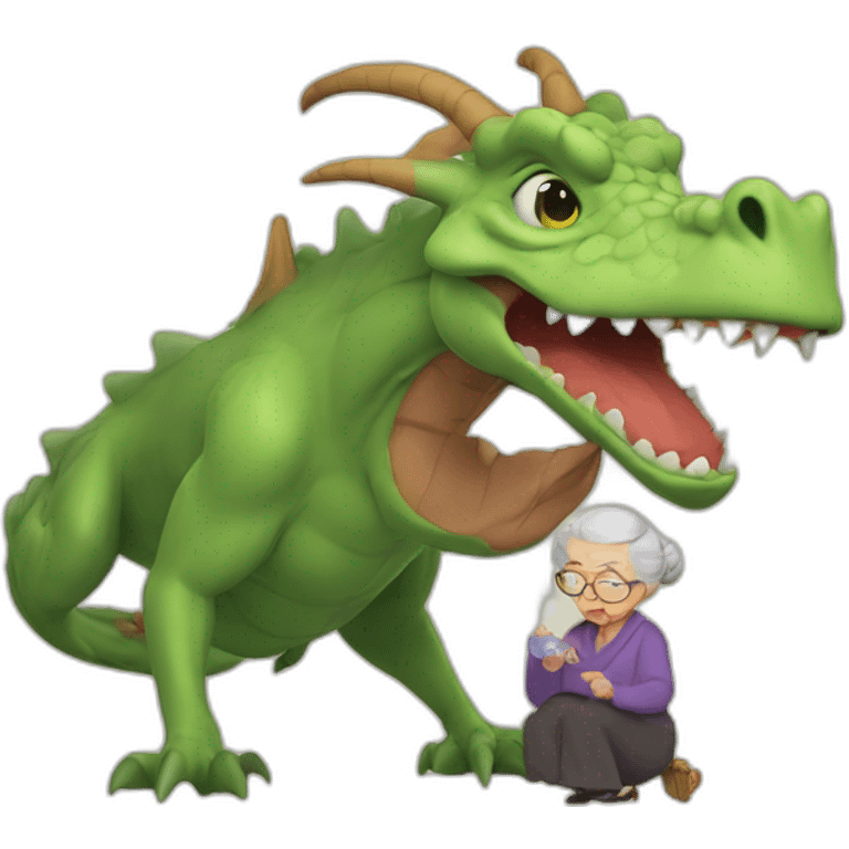 Dragon farting in an old lady emoji