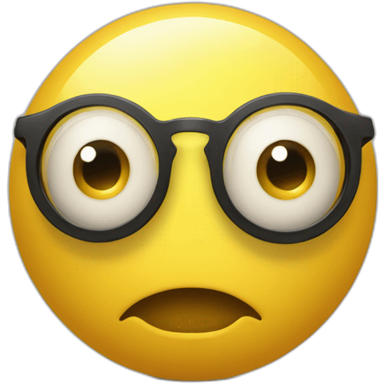 Yellow ball, with two eyes, eyeglasses, and closed mouth with two protruding teeth ( Front view) emoji