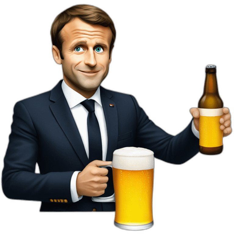 Emmanuel Macron holding a beer emoji