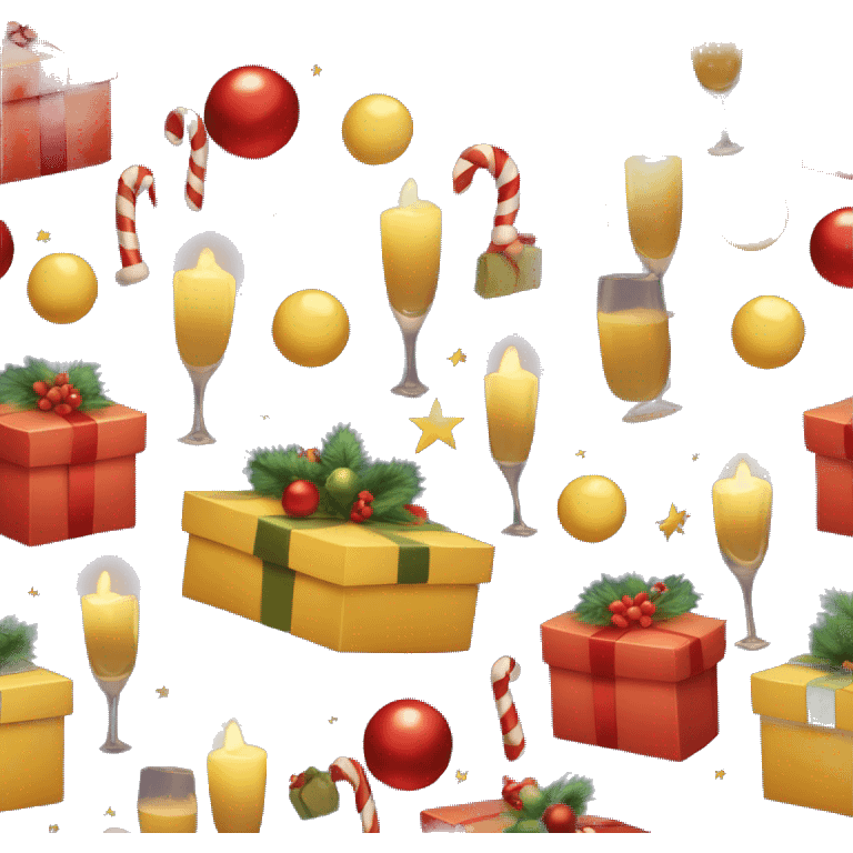 Christmas box with Christmas toys, candles, champagne glasses emoji