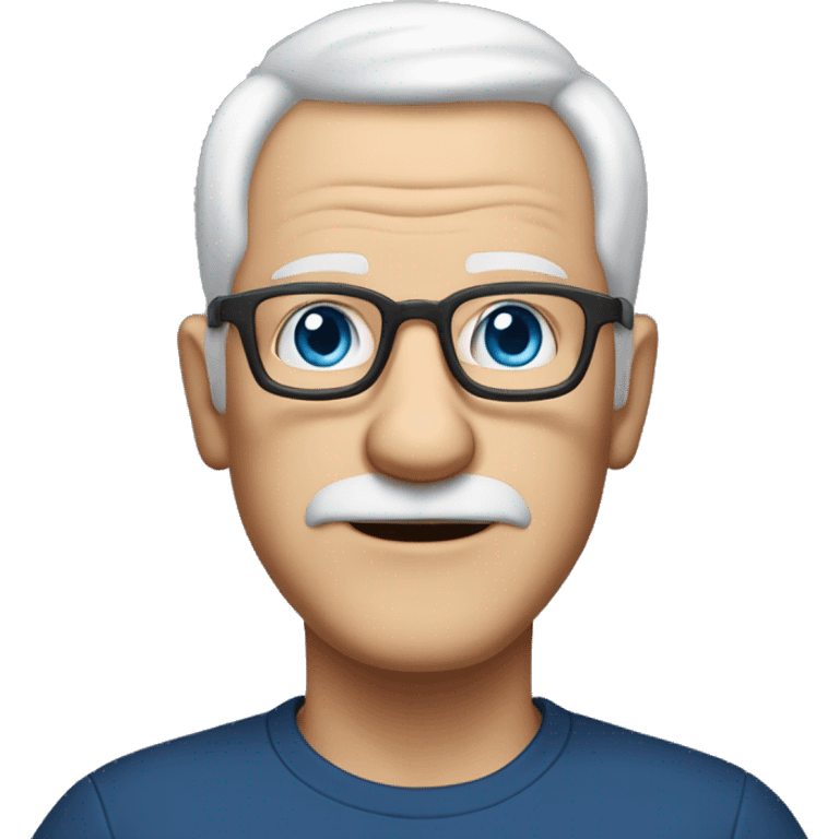 white older man with square glasses, white hair on sides of his head, big ears and expression lines on mouth sides of mouth, tilted head to the side, blue eyes and no beard no mustache emoji