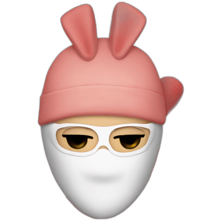 A WHITE GUY WEARING A RED bunny BALACLAVA emoji