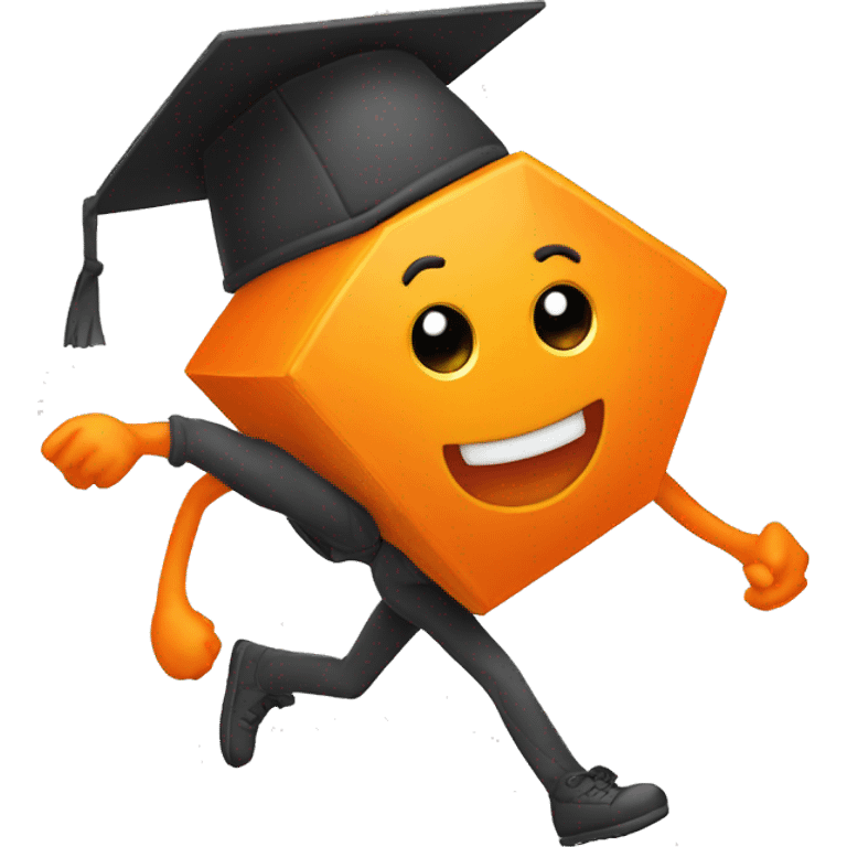 Orange Rhombus shape with a face, cap, arms and legs, doing something random emoji