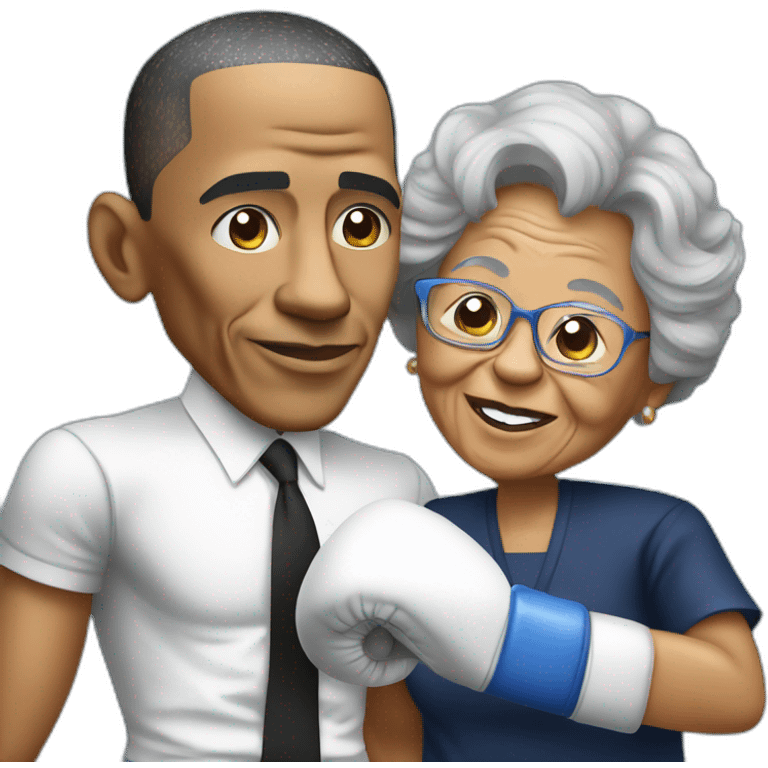 Barack Obama boxing with grandma emoji