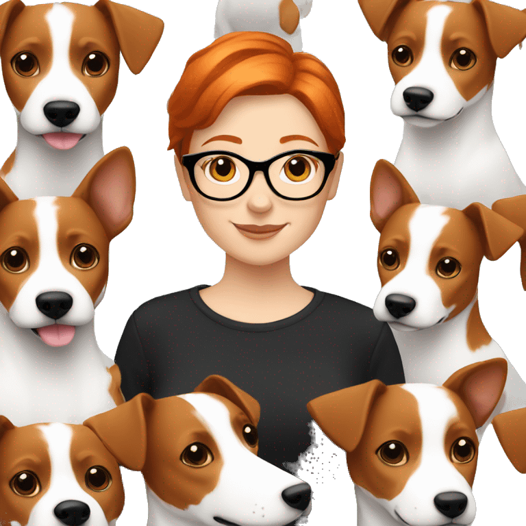 WHITE GIRL WITH SHORT GINGER HAIR WITH GLASSES WITH JACK RUSSELL emoji