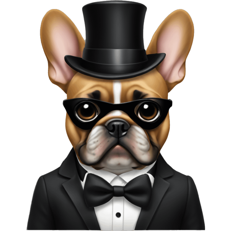 Fawn frenchie with black mask wearing a tuxedo emoji