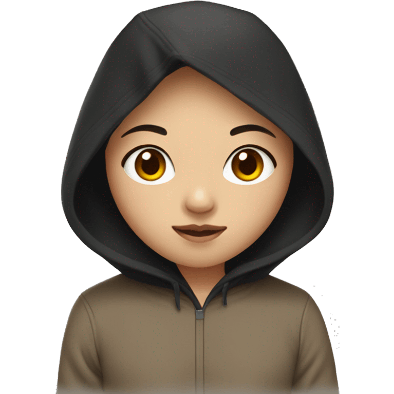 asian girl with black hair wearing light brown hoodie with black hood emoji