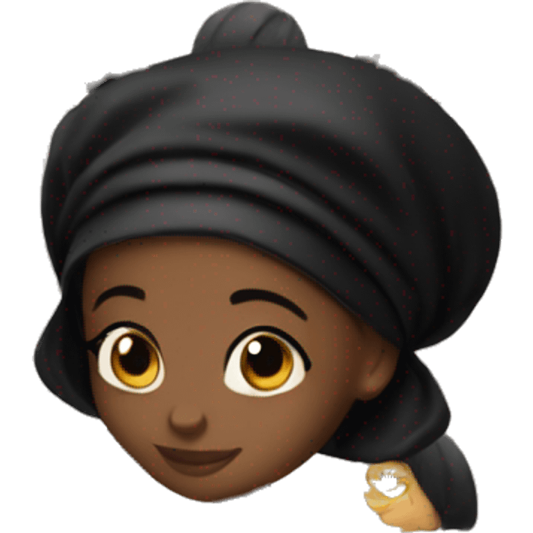 black girl wearing a black satin hair bonnet emoji