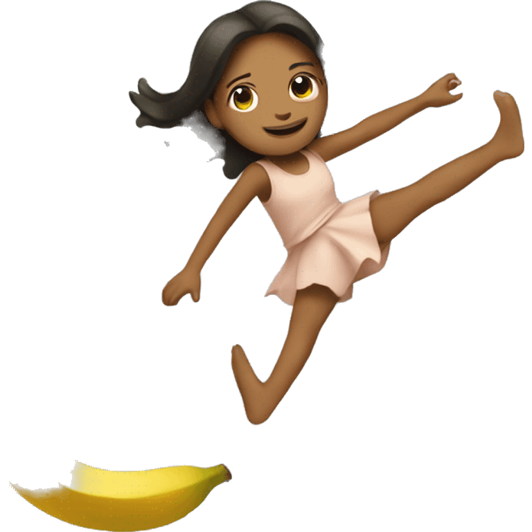 girl falling next to a banana peel emoji