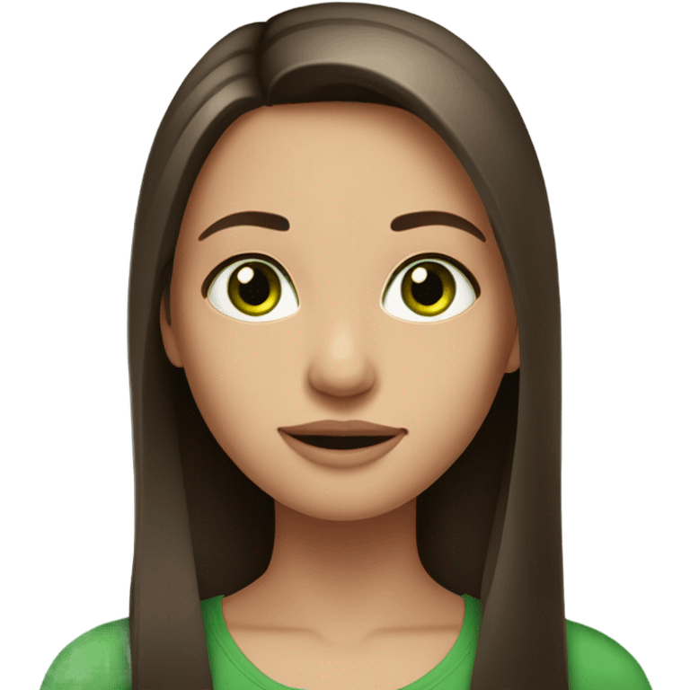 Brunette girl. Long straight hair. Green eyes. emoji