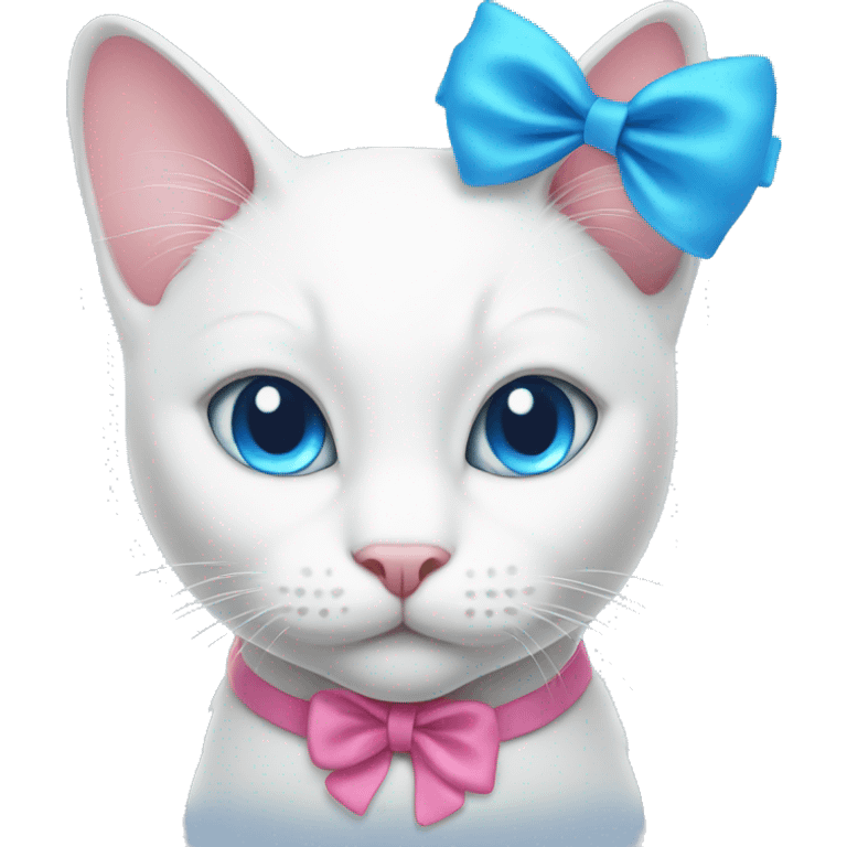 white cat with a pink bow and blue eyes emoji