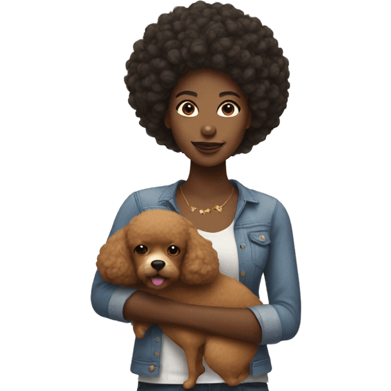 Black woman with Afro holding a dog emoji