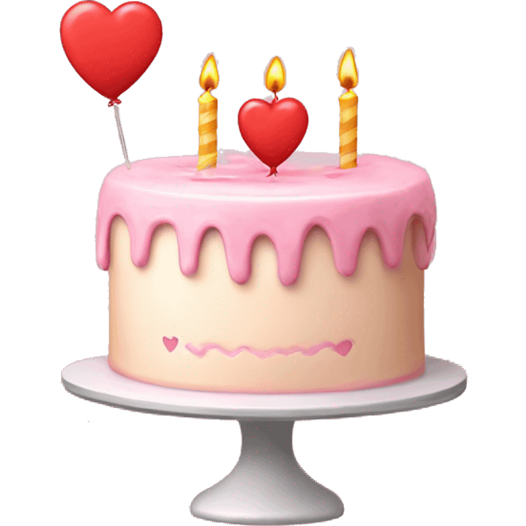 Light Pink heart birthday cake on top says happy birthday emoji