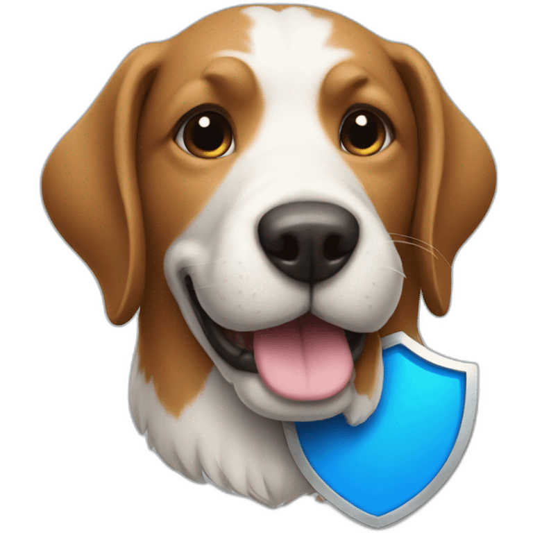 Dog holding a blue shield with a check mark on it emoji