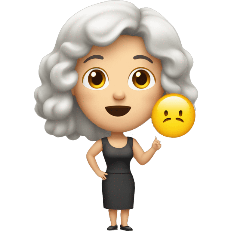 middle aged chunky brunette pointing surprised at what she sees emoji