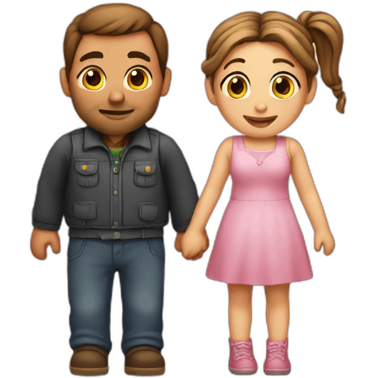 Man loves woman with pigtails, heart between them emoji