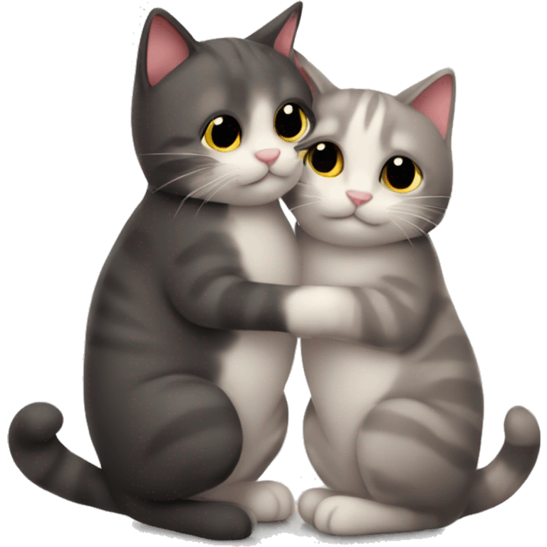 two cats hugging each other with hearts around them emoji