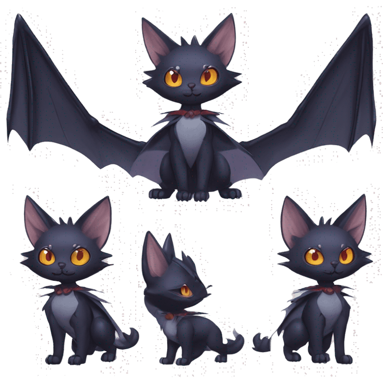   cool edgy beautiful fantasy anime-style dark animal vampiric Nargacuga-cat-hybrid Fakemon with big fangs and bat-wing-ears with a cape full body emoji