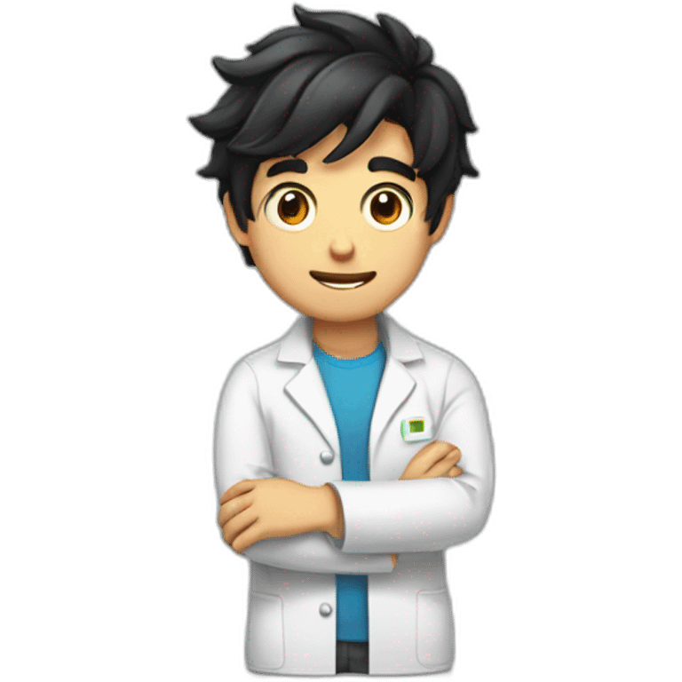 chemistry boy with black hair combed to the right and his instumants on his hand emoji