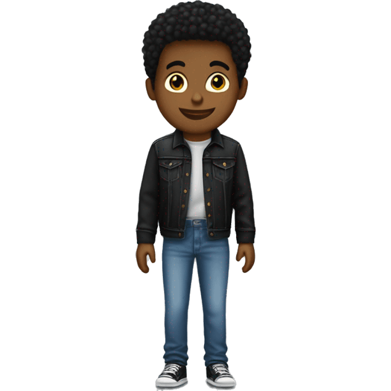 Adolescente con polera negra levis en el computador emoji