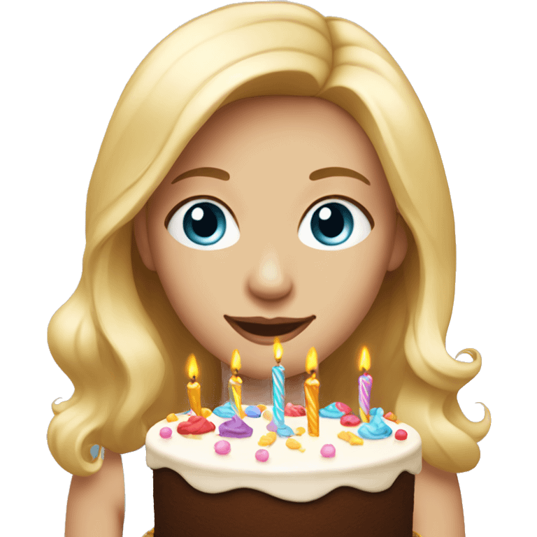 Blonde girl with Birthday cake emoji