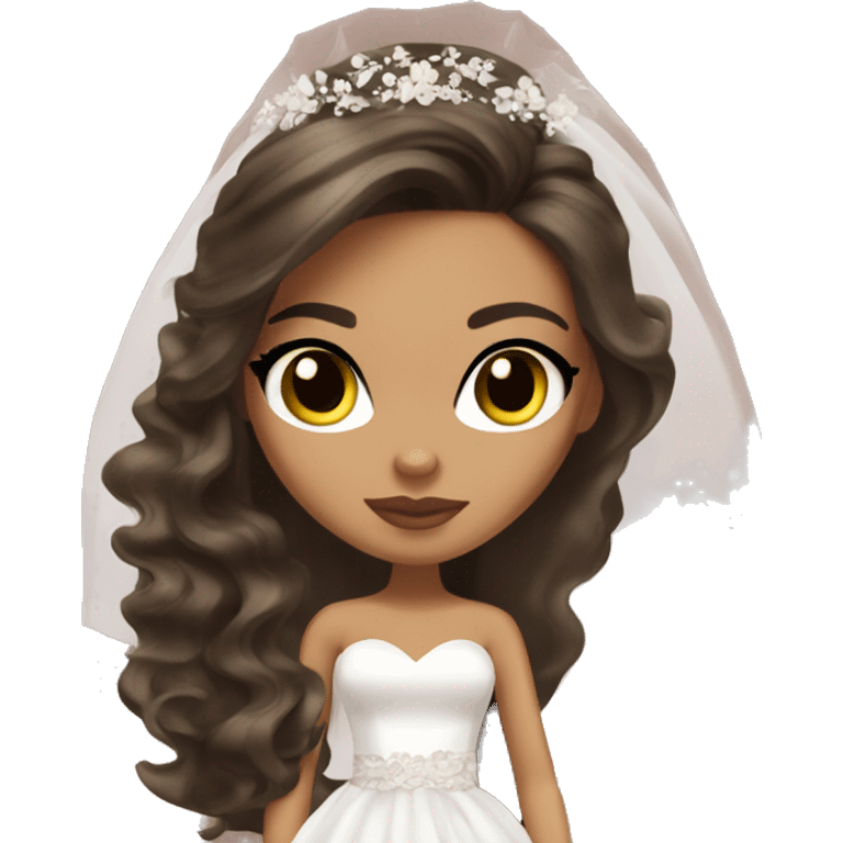 Bratz, bride, brunette wavy long hair, olive skin, brown almond cat eyes emoji