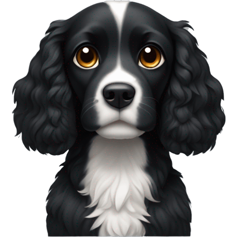 Small completely black spaniel with black fur on his whole face and white fur only on his chest emoji