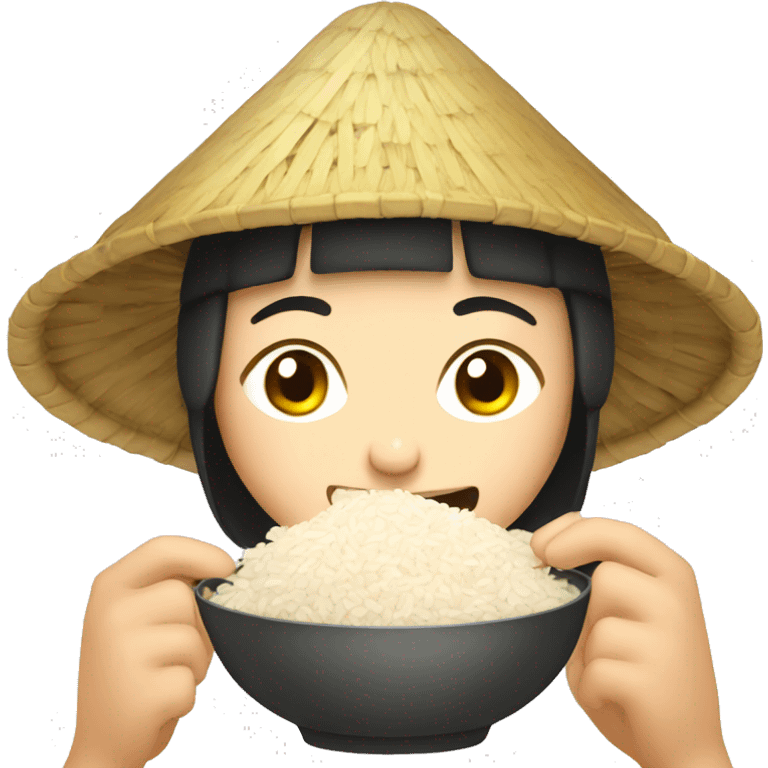 Chinese person with rice hat eating rice emoji