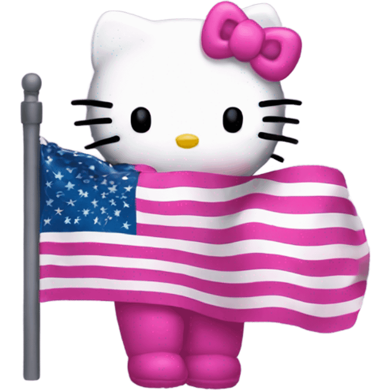 Hello Kitty pink holding usa flag emoji