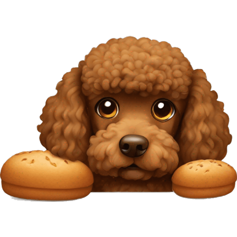 Brown Poodle eating with bread  emoji