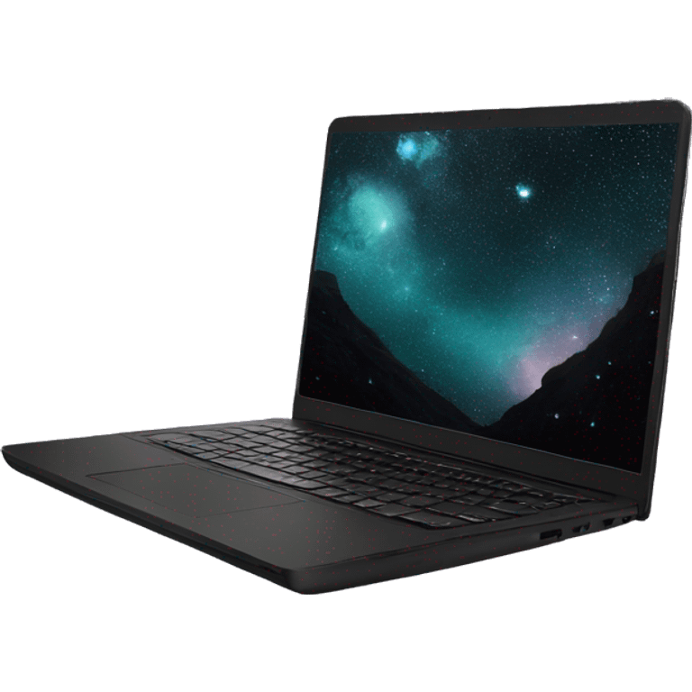 black laptop with galaxy wallpaper emoji