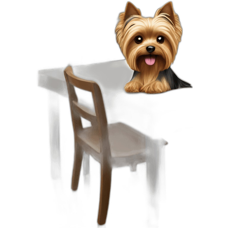 a yorkshire terrier at a table in a cafe emoji