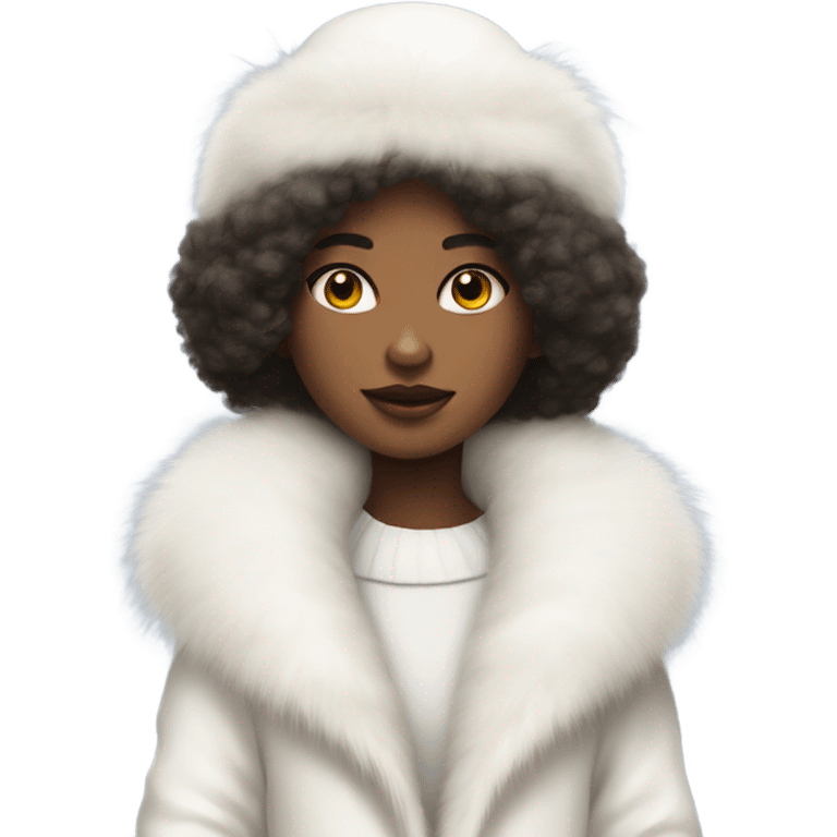 a girl with a white big fluffy fur hat and white fur coat, aestheticism, a character portrait emoji