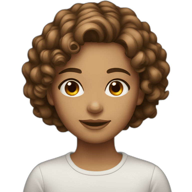 tanned girl brown hair with highlightsshort curly hair  emoji