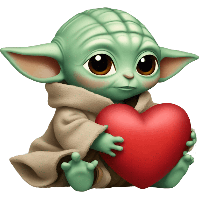 Baby Yoda holds a big plush red heart emoji